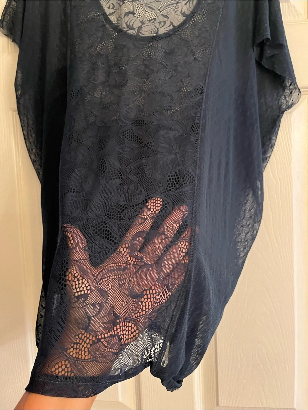 Free People Navy Floral Sheer Lace Top
